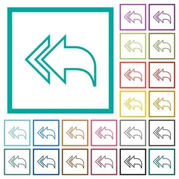 Reply to all recipients outline flat color icons with quadrant frames Illustrazione stock