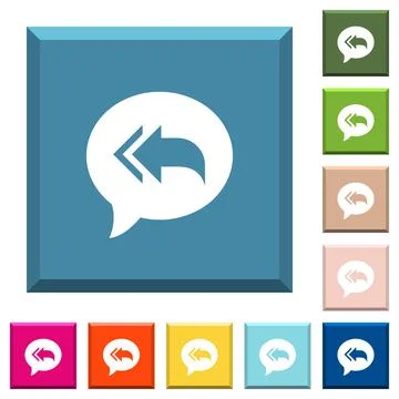 Reply to all recipients white icons on edged square buttons Illustrazione stock