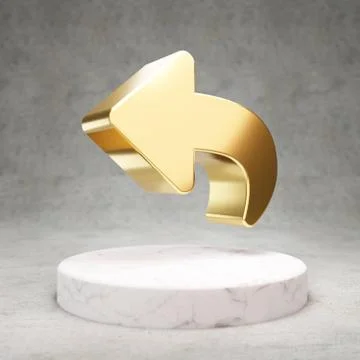 Reply icon. Shiny golden Reply symbol on white marble podium. Stock Illustration