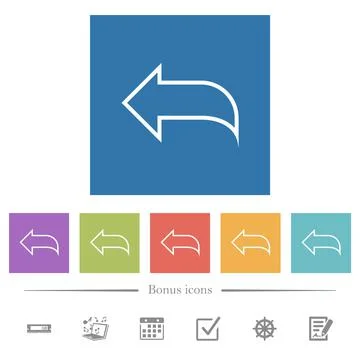 Reply to mail outline flat white icons in square backgrounds Illustrazione stock