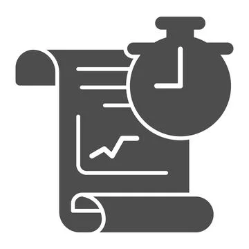 Report and clock solid icon, startup concept, schedule sign on white background Stock Illustration