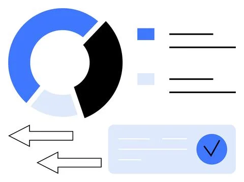 Report and Data Analysis with Circular Graph, Checklist, and Arrow Symbols .. Illustrazione stock