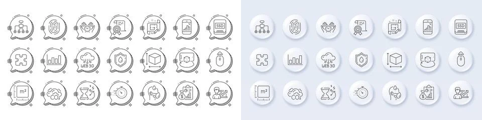 Report, Augmented reality and Ssd line icons. For web app, printing. Line icons Stock Illustration