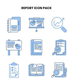 Report Blue Collection Icons Pack Stock Illustration
