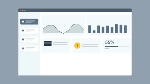 Report dashboard in browser with charts and stat cards, slate gray Vídeos de archivo 342593902