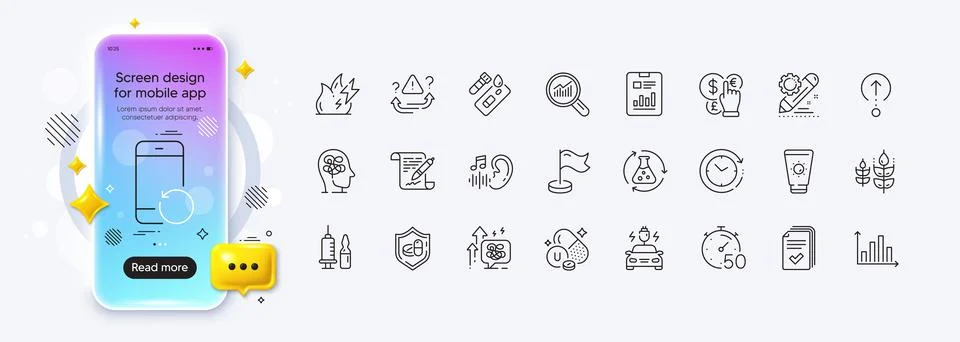 Report document, Agreement document and Sunscreen line icons for web app Stock Illustration