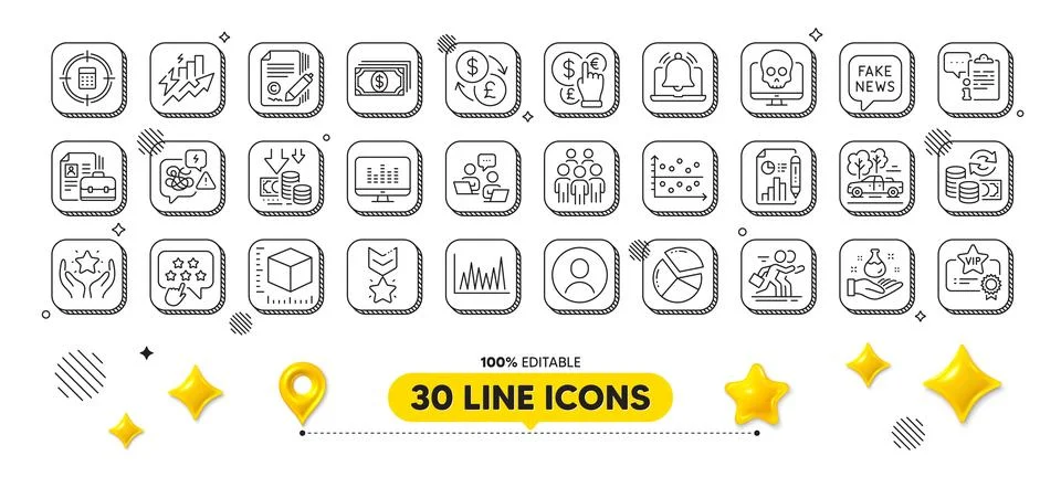Report document, Line graph and Winner medal line icons pack. For web app. 3d Ilustración de archivo