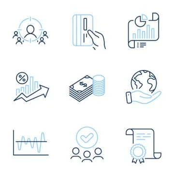 Report document, Stock analysis and Loan percent icons set. Savings, Payment Stock Illustration