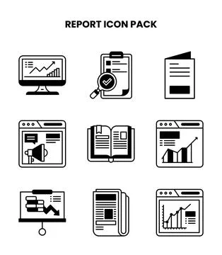 Report DuoTone Bundle Icons Pack Stock Illustration