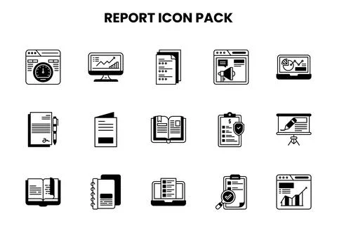 Report DuoTone Set Icons Pack Stock Illustration