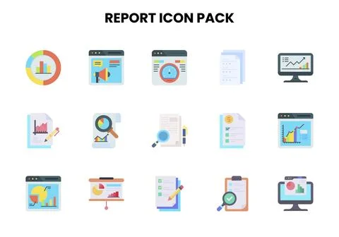 Report Flat Bundle Icons Pack Stock Illustration