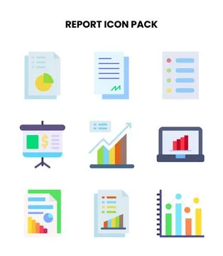 Report Flat Bundle Icons Pack Stock Illustration
