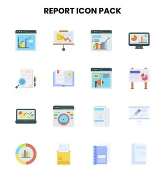Report Flat Bundle Icons Pack Stock Illustration