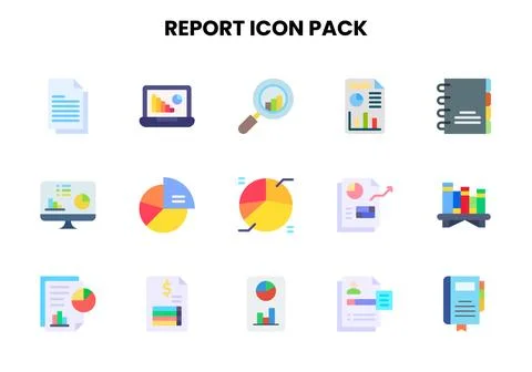 Report Flat Design Icons Pack Stock Illustration