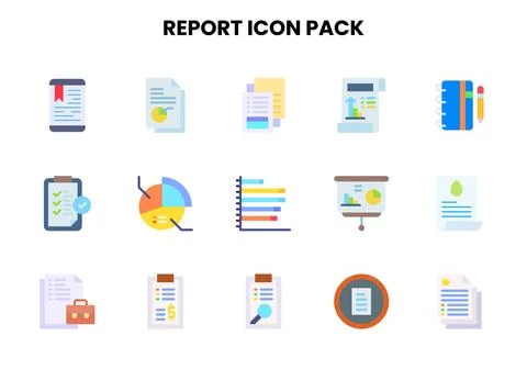 Report Flat Icons Pack Stock Illustration