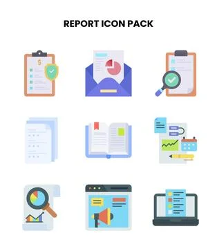 Report Flat Icons Pack Stock Illustration