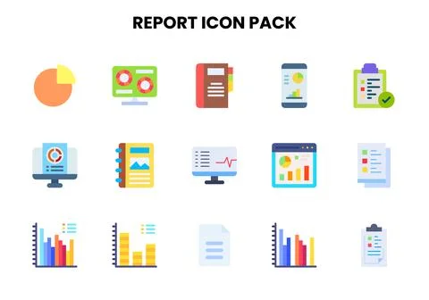 Report Flat Scalable Icons Pack Stock Illustration