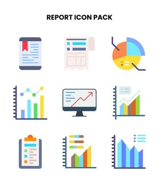 Report Flat Set Icons Pack 库存插图