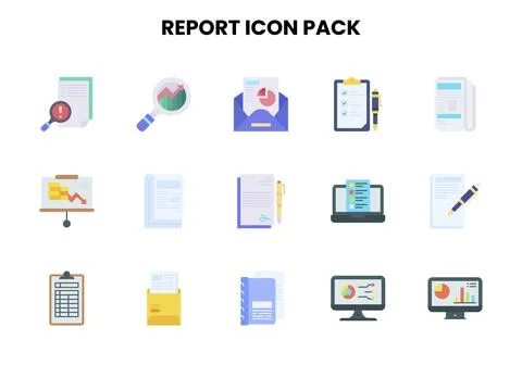 Report Flat SVG Icons Pack Stock Illustration
