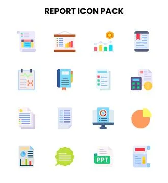 Report Flat Vector Icons Pack Stock Illustration