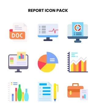 Report Flat Vector Icons Pack 스톡 일러스트