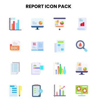 Report Flat Vector Icons Pack 스톡 일러스트