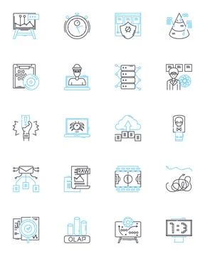 Report generation linear icons set. Analytics, Automation, Business, Data Stock Illustration