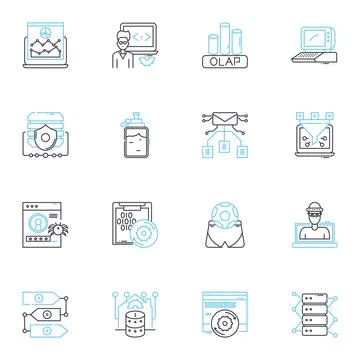 Report generation linear icons set. Analytics, Automation, Business, Data Stock Illustration