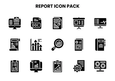 Report Glyph Graphics Icons Pack 库存插图