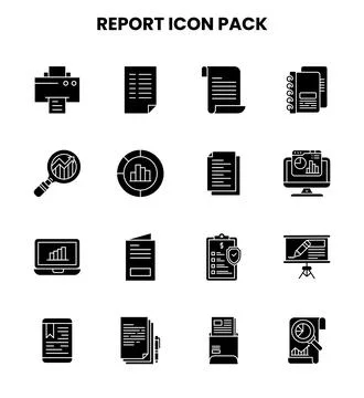 Report Glyph UI Icons Pack Stock Illustration