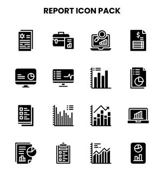 Report Glyph UI Icons Pack Stock Illustration
