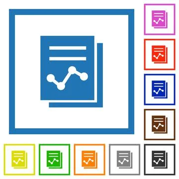 Report with graph solid flat framed icons Illustrazione stock