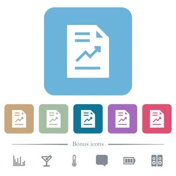 Report with graph solid flat icons on color rounded square backgrounds Illustrazione stock
