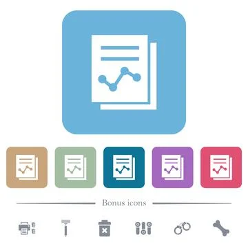 Report with graph solid flat icons on color rounded square backgrounds Illustrazione stock