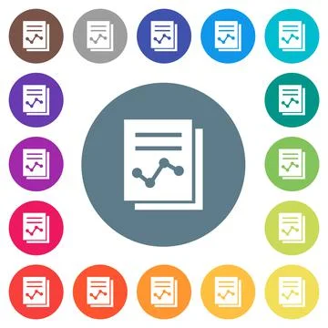 Report with graph solid flat white icons on round color backgrounds Stock Illustration