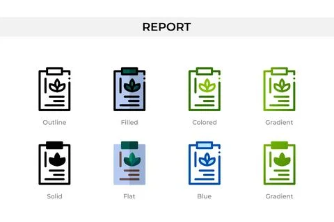 Report icon in different style. Report vector icons designed in outline, so.. Stock Illustration