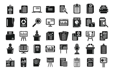Report icons set simple vector. Performance chart Stock Illustration
