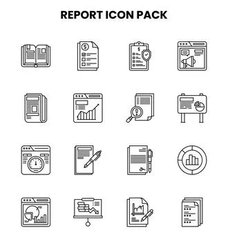 Report Line Design Icons Pack Stock Illustration