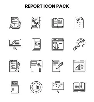 Report Line Design Icons Pack Stock Illustration