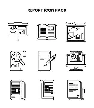 Report Line Icons Pack Stock Illustration