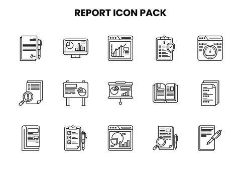 Report Line Set Icons Pack Stock Illustration
