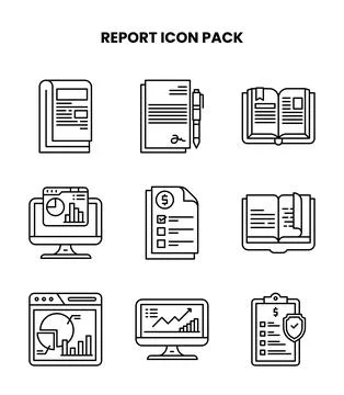 Report Line Vector Icons Pack Stock Illustration