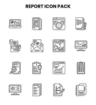 Report Line Vector Icons Pack Stock Illustration