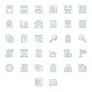 Report Modern Vector Collection with 32 Thin Line 256x256 Grid Fitted Icons Stock Illustration