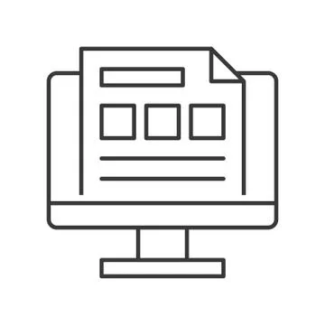 Report or data on computer screen, online database icon, editable stroke outl Stock Illustration