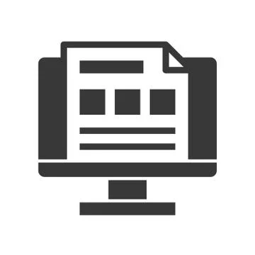Report or data on computer screen, online database icon Stock Illustration