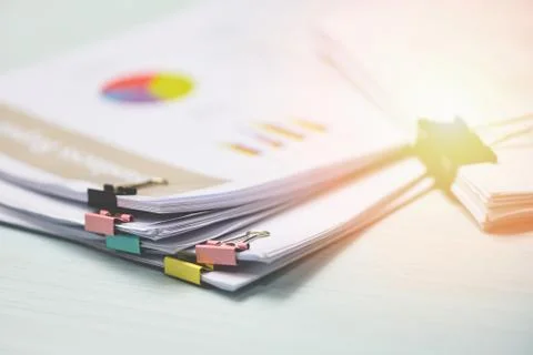 Report paper document present financial and business report with colorful pap Stock Photos
