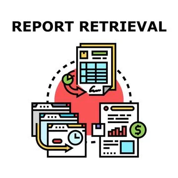 Report retrieval and data analysis process concept 库存插图