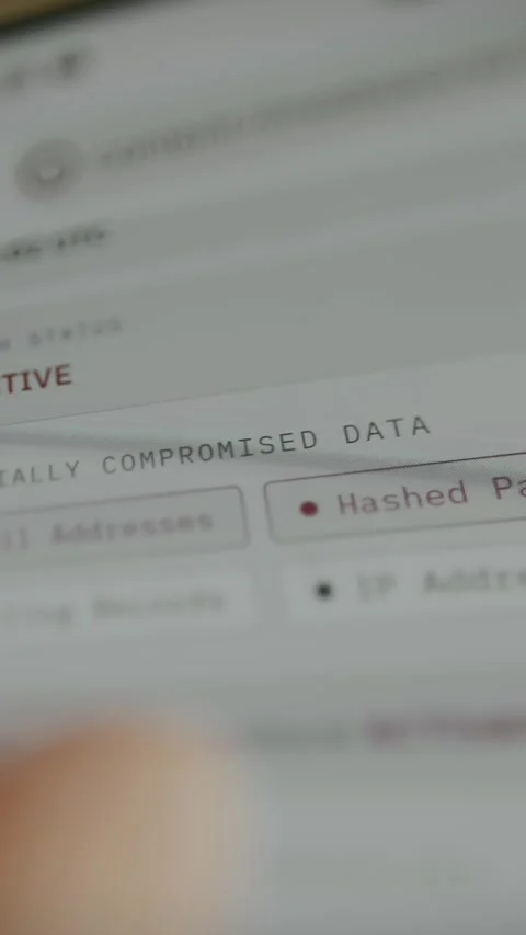 Report showing exposed sensitive information and compromised data entries Stock Footage 333822457