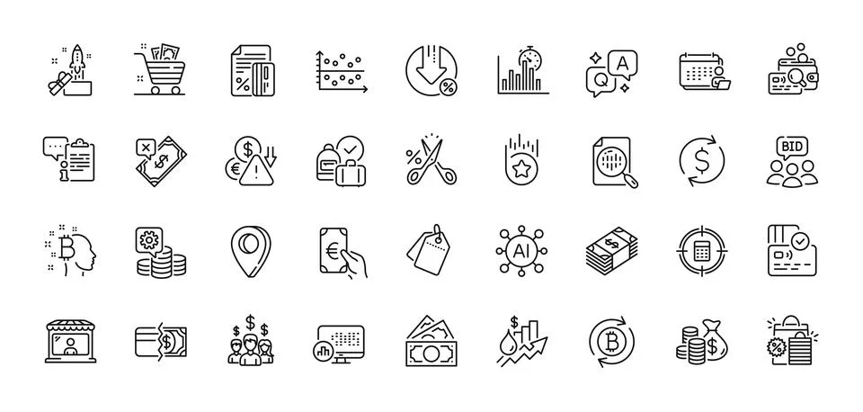 Report timer, Auction and Inspect line icons pack. For web app. Line icons Illustrazione stock